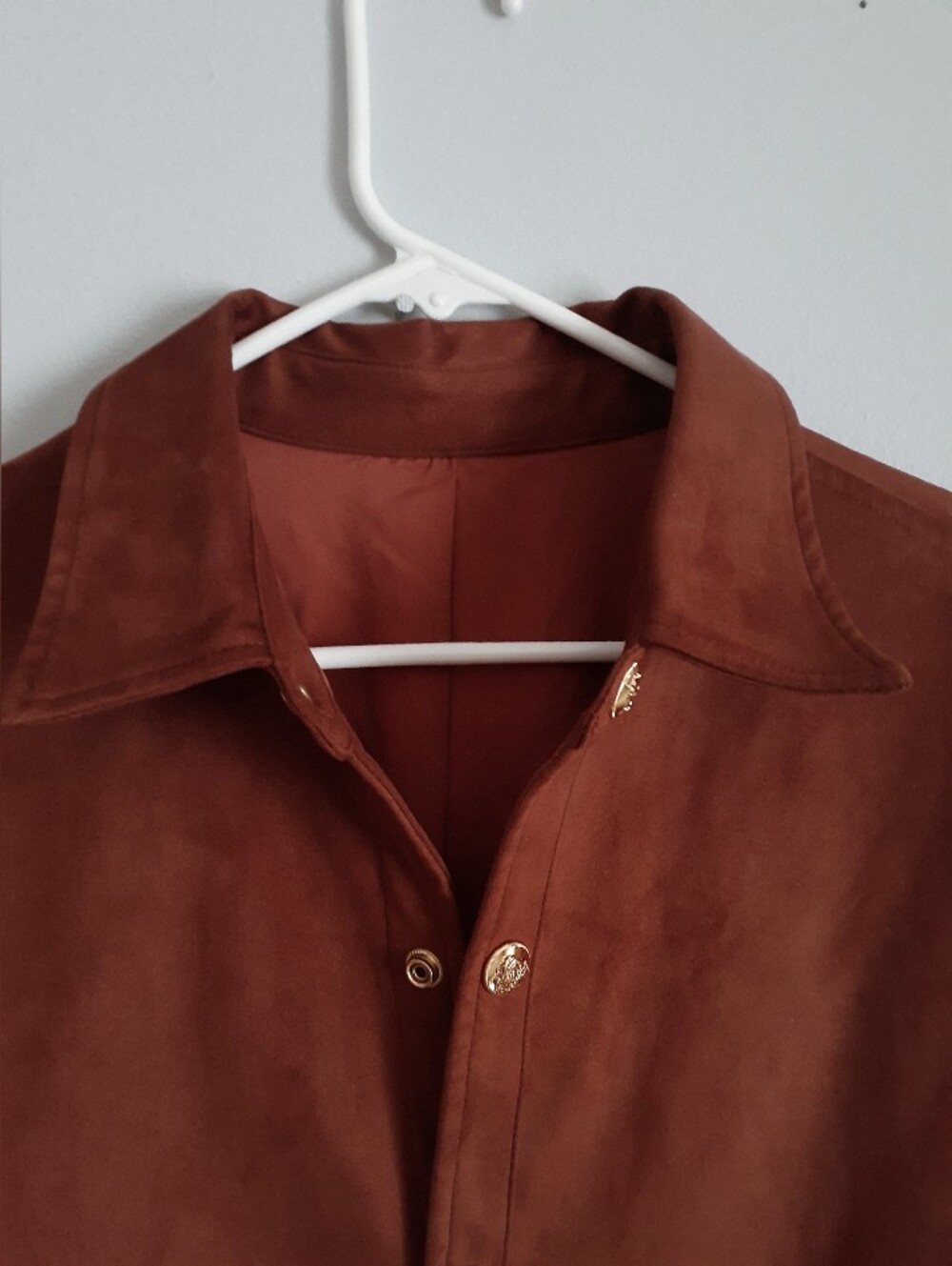 Women's Suede Rust Button Up Jacket - Picture 2 of 4